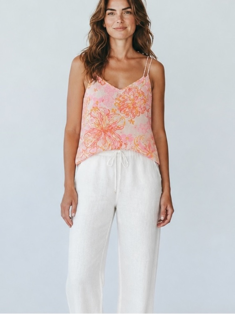 Lilly Pulitzer Set: Taron Linen Pant XS And Zoey V-neck Camisole XXS Bold Floral